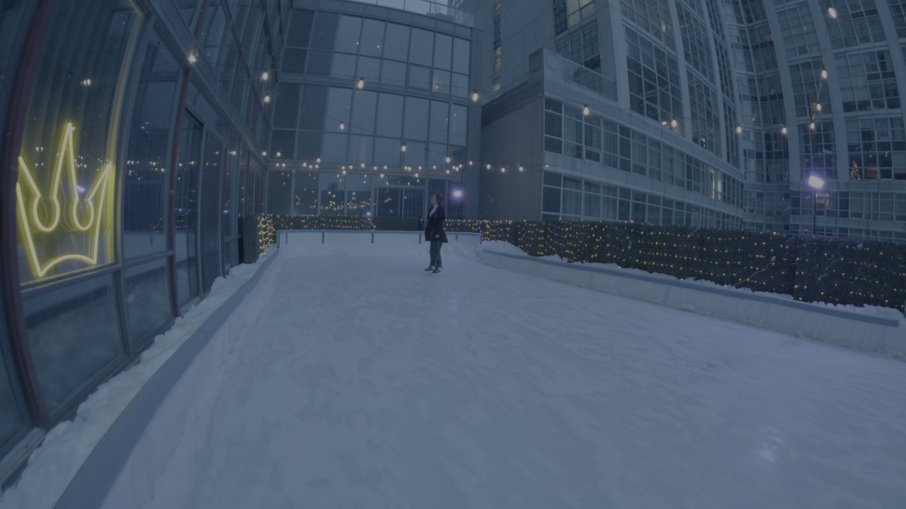 Photo of the rooftop ice rink for skating in Ontario at Bisha Hotel.