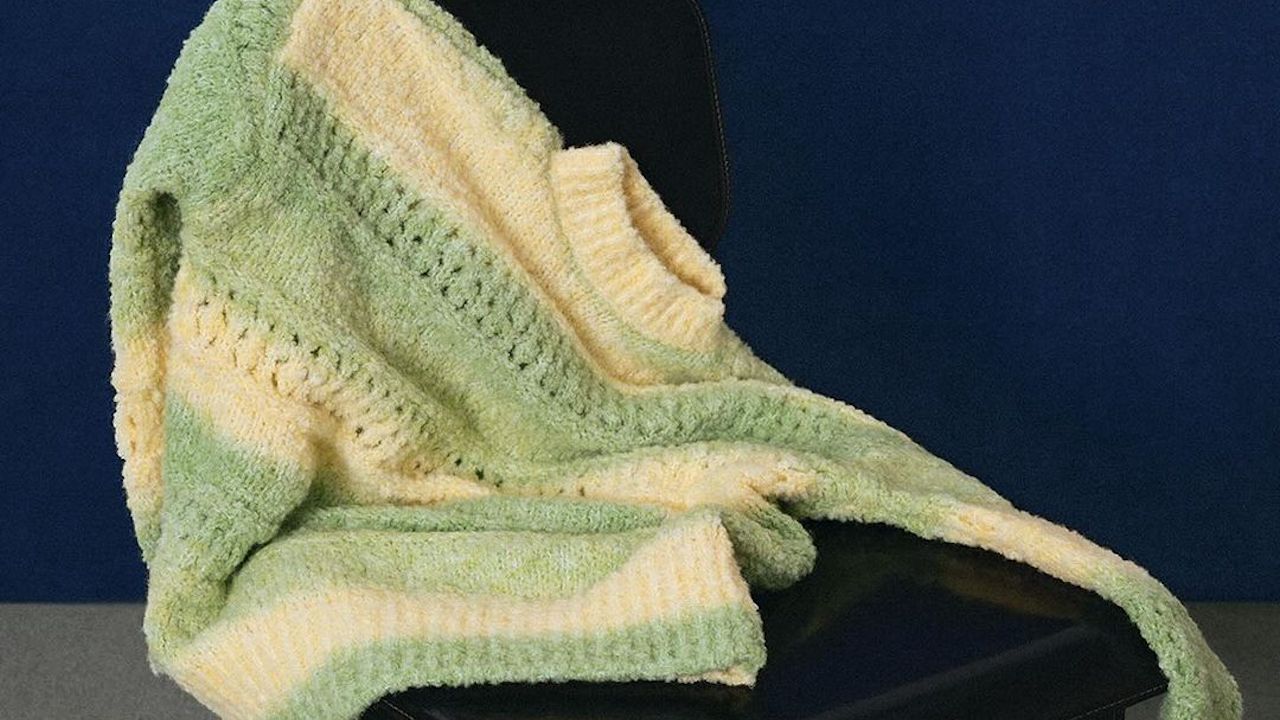 Ellie Mae Fall/Winter 2023 knit with a green and yellow pattern