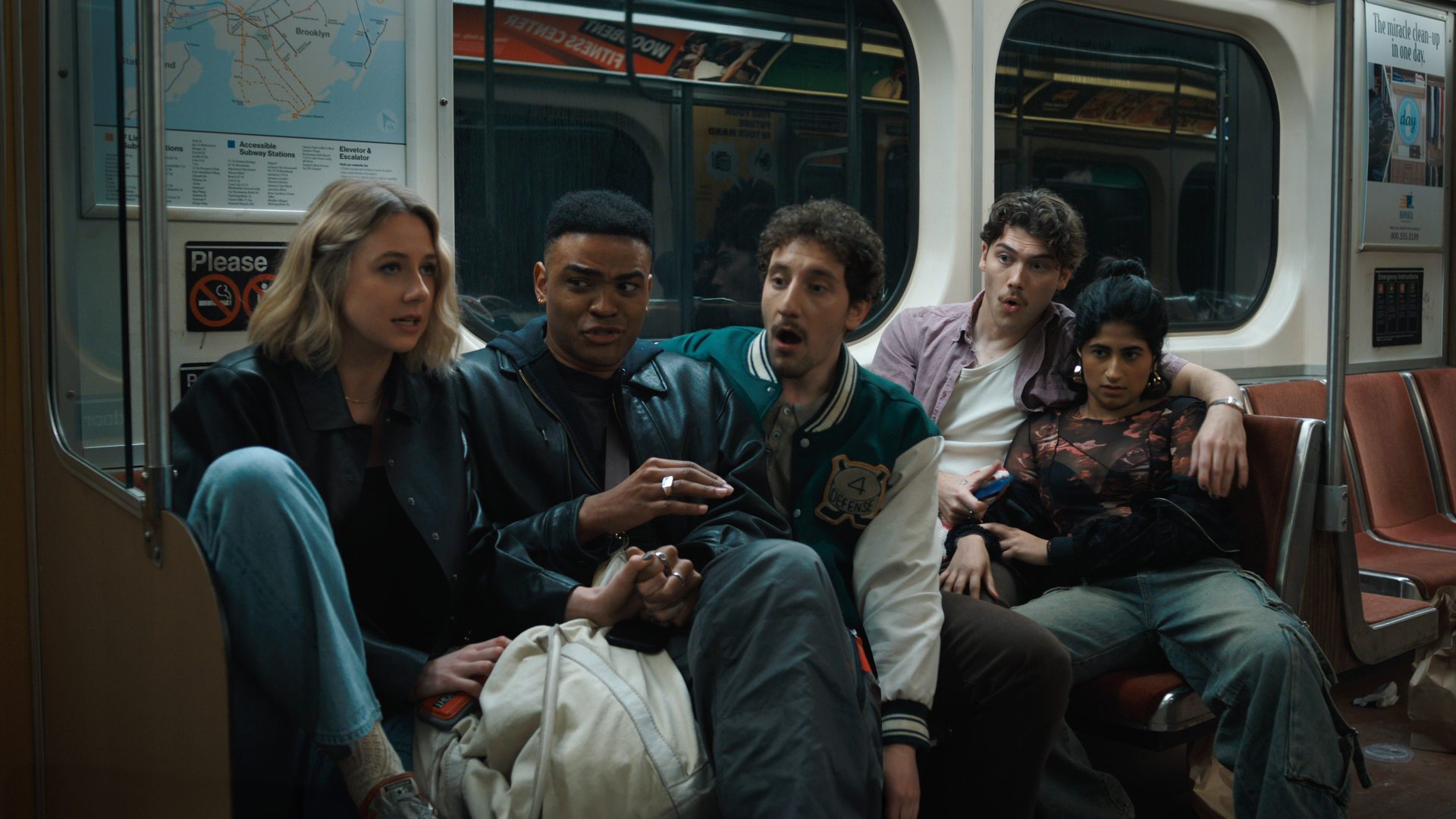 FX's Adults L R Lucy Freyer as “Billie ” Owen Thiele as “Anton ” Malik Elassal as “Samir ” Jack Innanen as “Paul Baker ” and Amita Rao as “Issa ” Photo credit FX