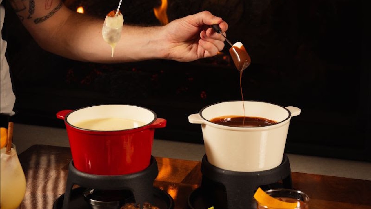 Classic Cheese and Chocolate Fondue at Winter Chalet