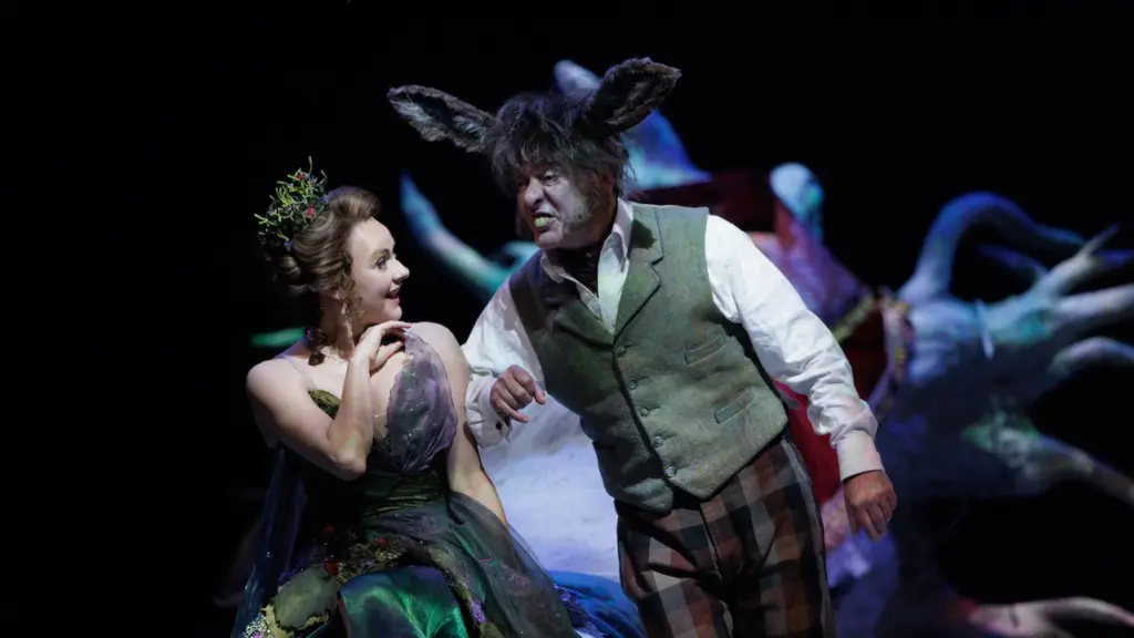 Sara Topham as Titania and Michael Spencer-Davis as Nick Bottom, A Midsummer Night's Dream. Stratford Festival 2026. Photo: David Hou.